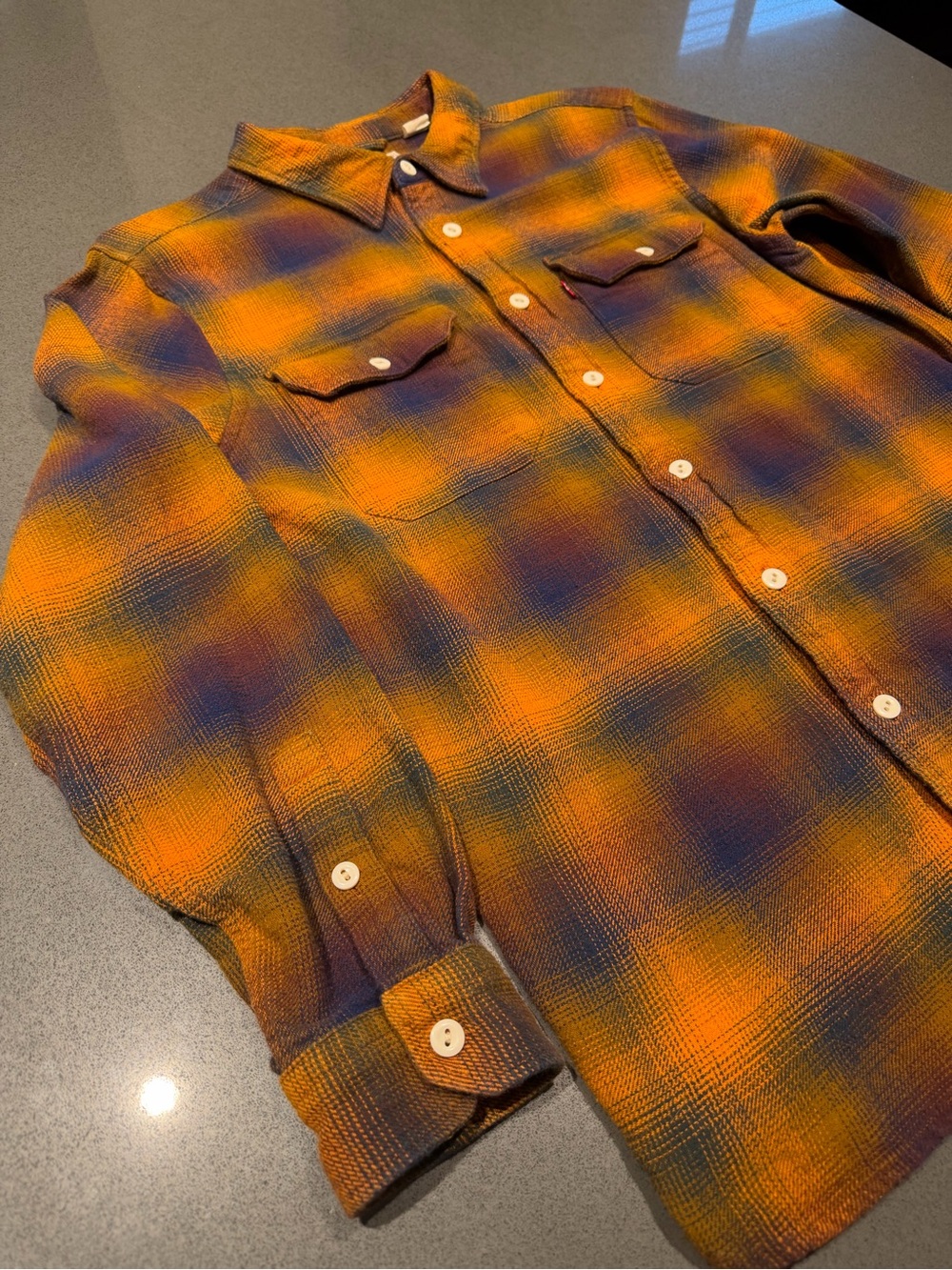Men's Levi’s Orange and Purple Plaid Button-Up Shirt